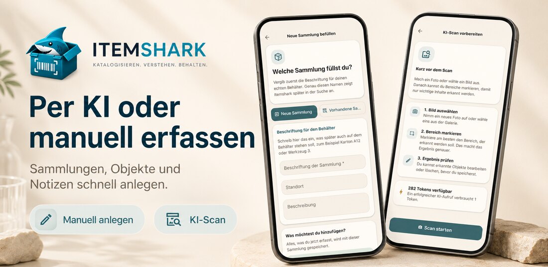 ItemShark – per KI oder manuell erfassen: Sammlungen, Objekte und Notizen schnell anlegen